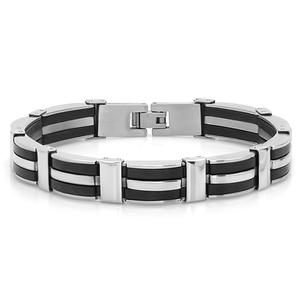 Mens Black Rubber & Stainless Steel Bracelet
