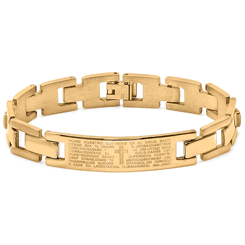 Mens Gold Plated Our Father Prayer ID Bracelet