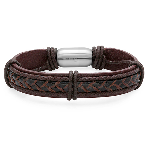 Mens Genuine Brown Leather Inlay Bracelet