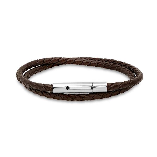 Mens Brown Leather Braided Wrap Bracelet