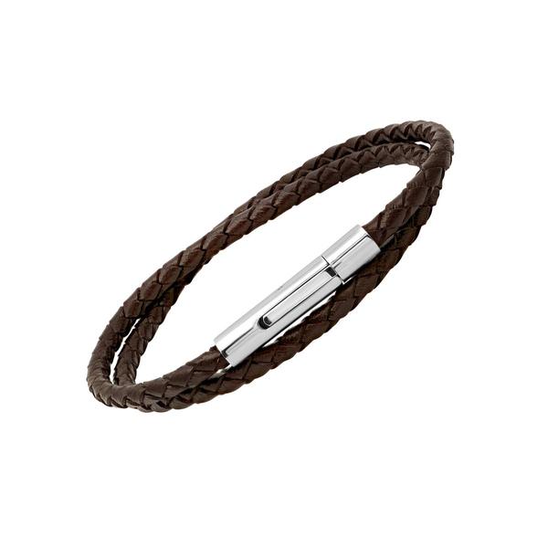 Mens Brown Leather Braided Wrap Bracelet alternate view