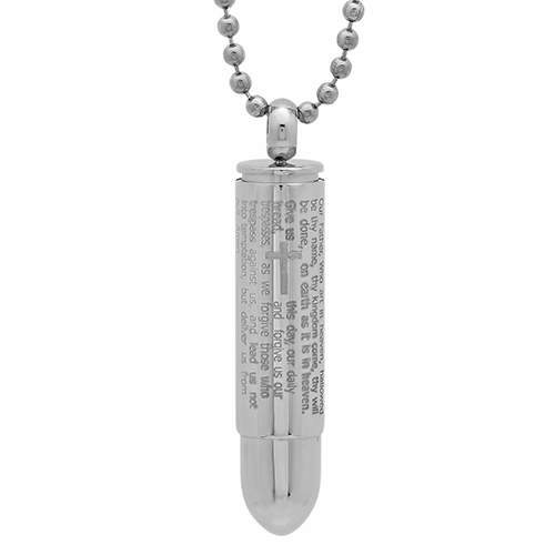 Mens Our Father Prayer Bullet Pendant Necklace