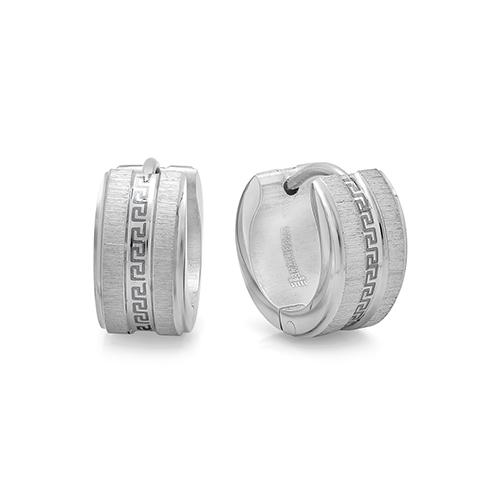Unisex Stainless Steel Greek Key Huggie Earrings
