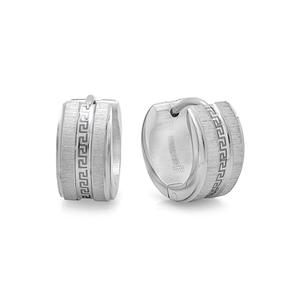 Unisex Stainless Steel Greek Key Huggie Earrings