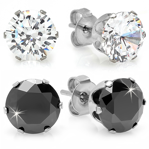 Unisex Set Of 2 Simulated Diamond Stud Earrings