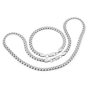 Mens Steeltime Steel Flat Box Chain Bracelet & Necklace Set