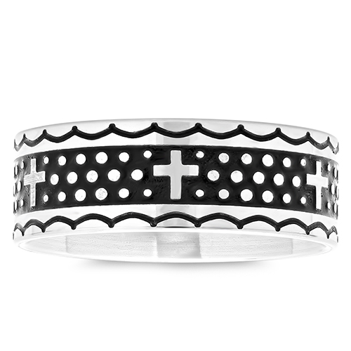 Mens Black Ion Plated Ring With Cross Accents