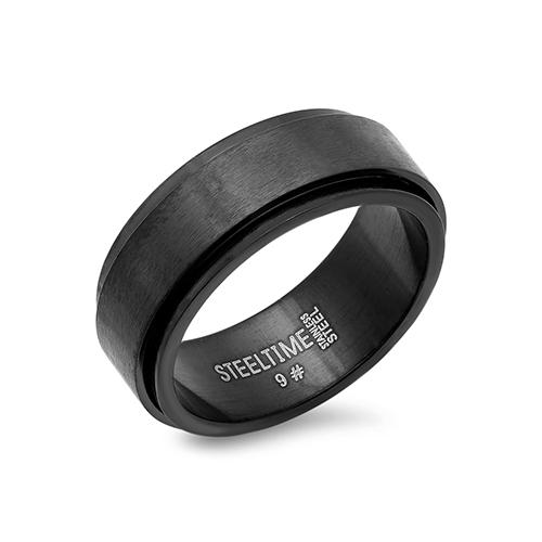 Mens Steeltime Black Ion Plated Spinner Ring
