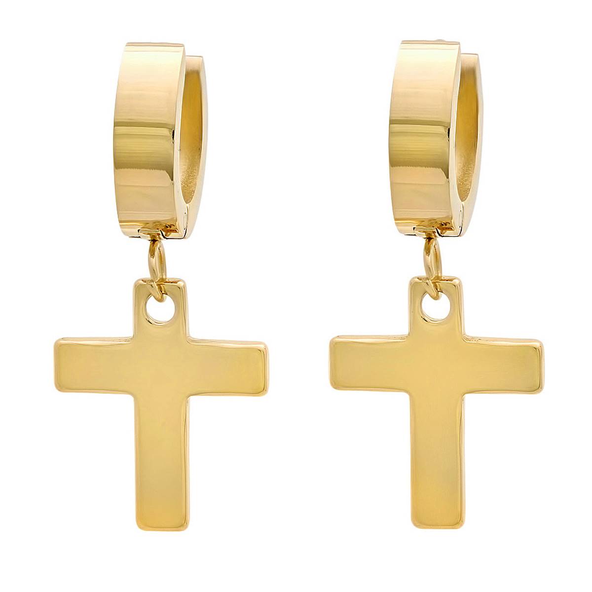 Steeltime 18kt. Gold Plated Stainless Steel Cross Drop Earrings