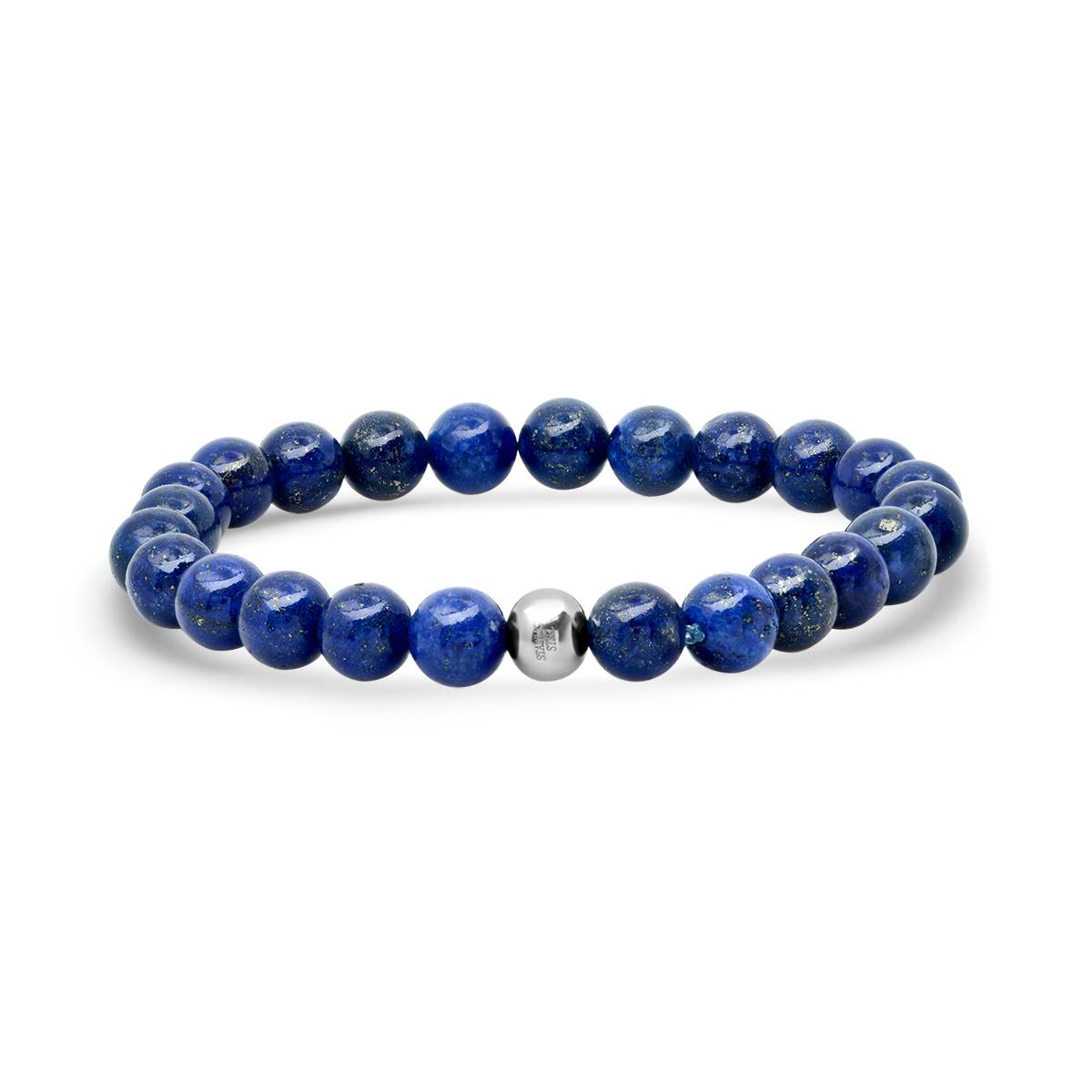 Mens Blue Lapis & Stainless Steel Beaded Bracelet