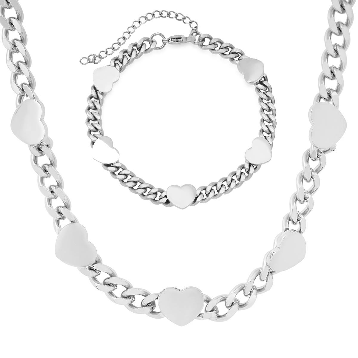 Steeltime Stainless Steel Resizable Heart Bracelet And Necklace