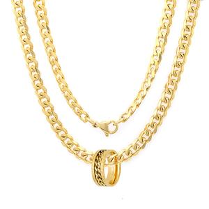 Steeltime Yellow Chain Necklace w/Cuban Link Spinner Ring Set alternate view