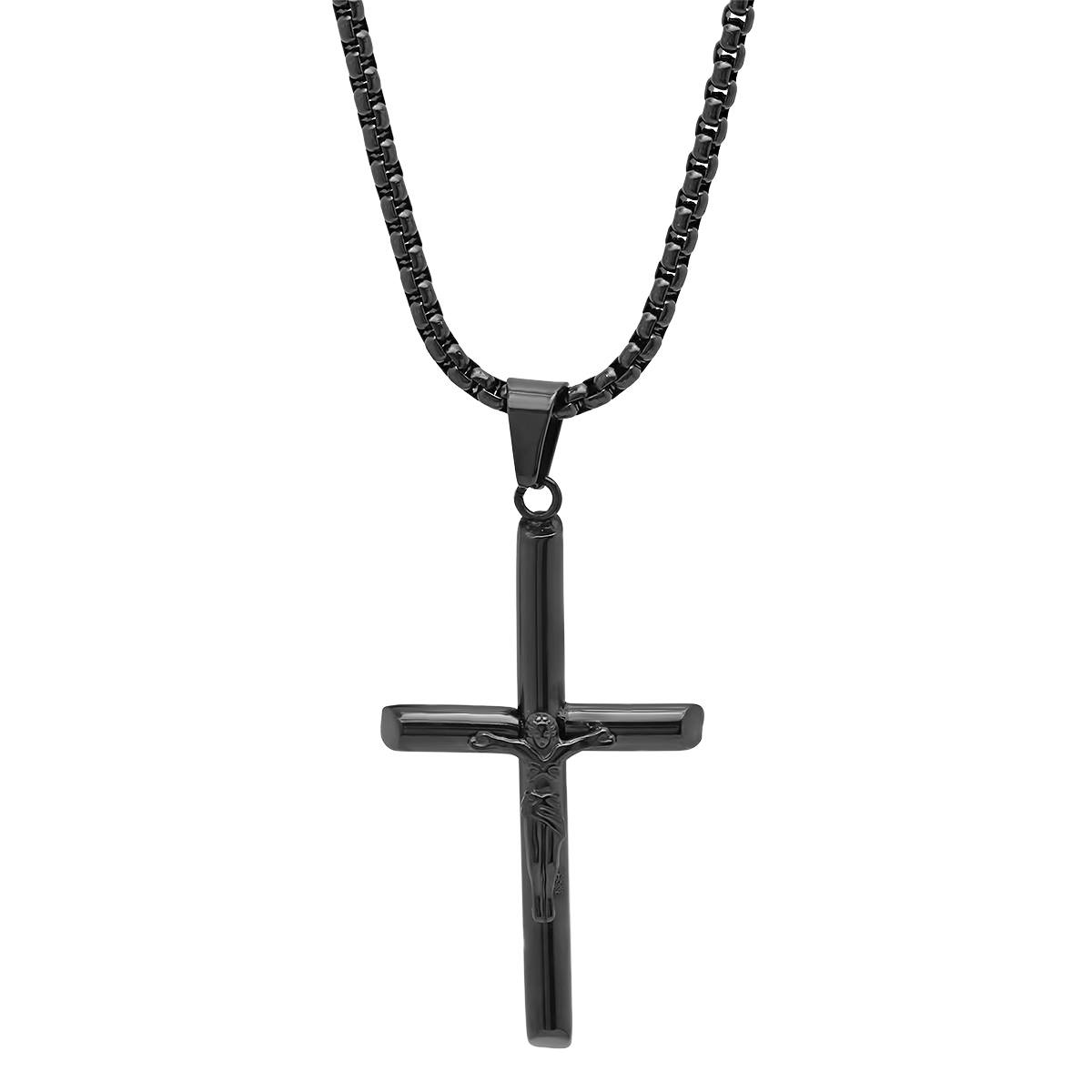 Mens Steeltime Ion Plated Stainless Steel Crucifix Cross Pendant