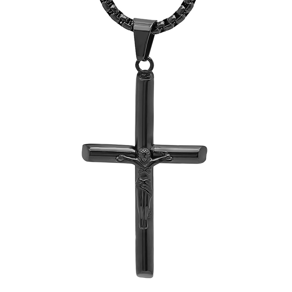 Mens Steeltime Ion Plated Stainless Steel Crucifix Cross Pendant