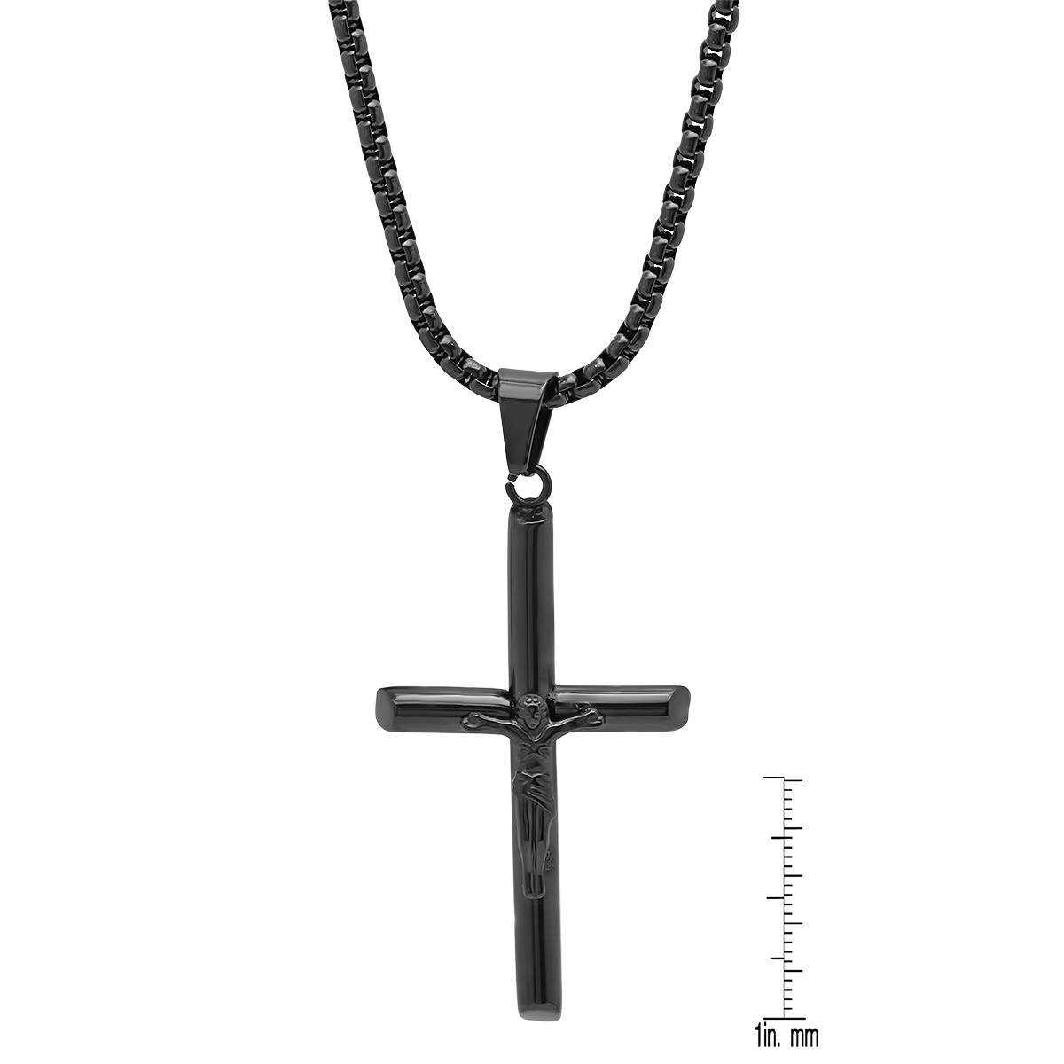 Mens Steeltime Ion Plated Stainless Steel Crucifix Cross Pendant