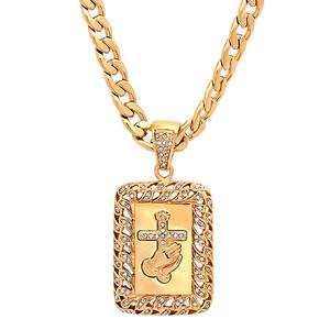Mens Steeltime Gold Plated Prayer Hands & Cross Necklace