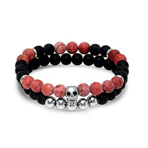 Mens Steeltime 2pc. Jasper Stone & Lava Beaded Bracelet
