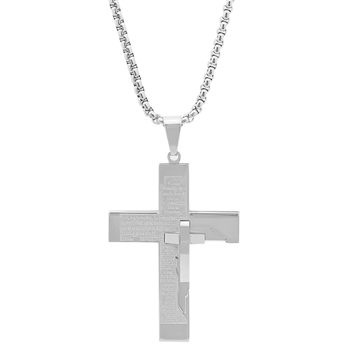 Mens Steeltime Padre Nuestro Cross Pendant Necklace