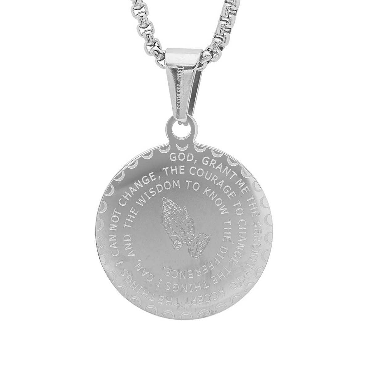 Unisex Steeltime Stainless Steel Serenity Prayer Necklace