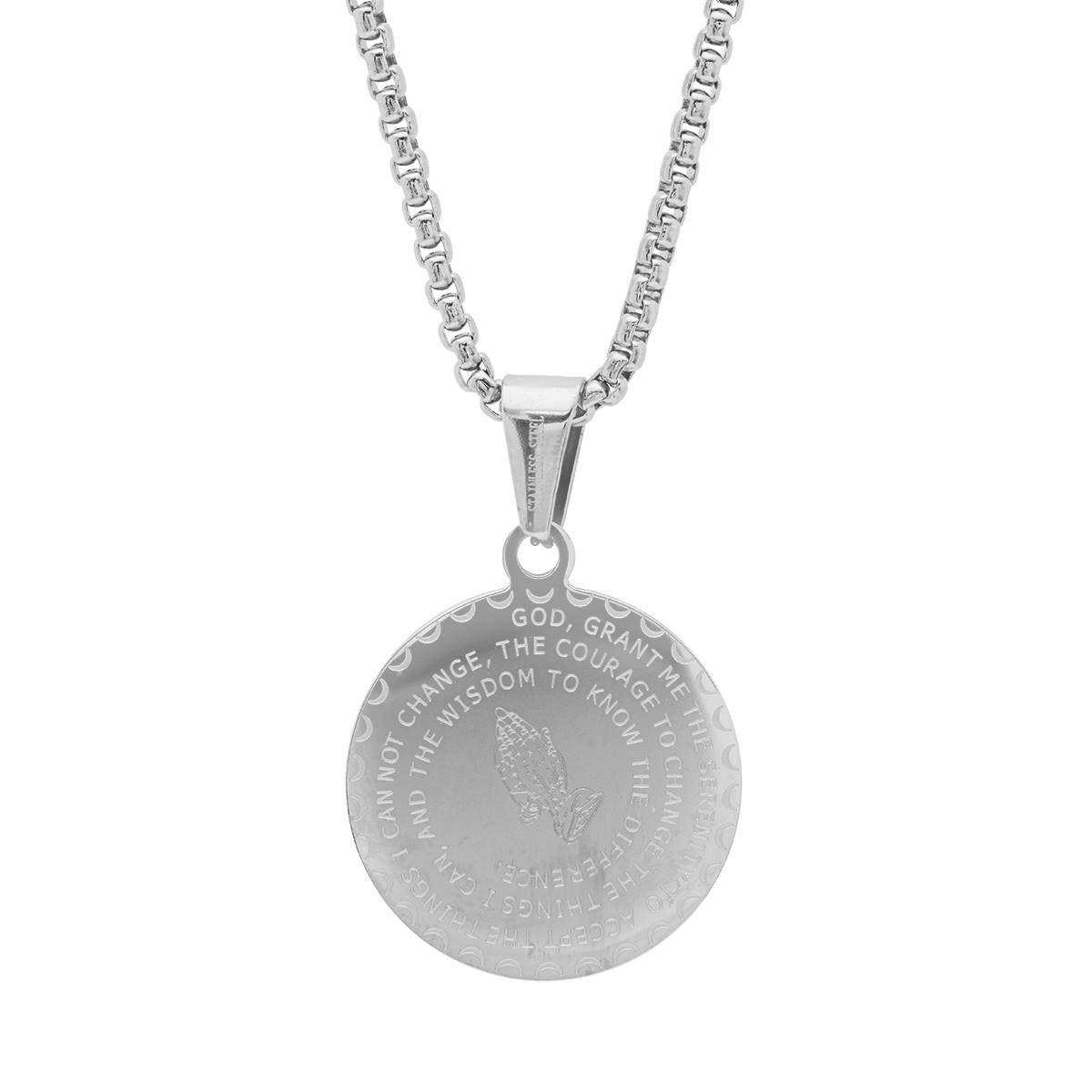 Unisex Steeltime Stainless Steel Serenity Prayer Necklace