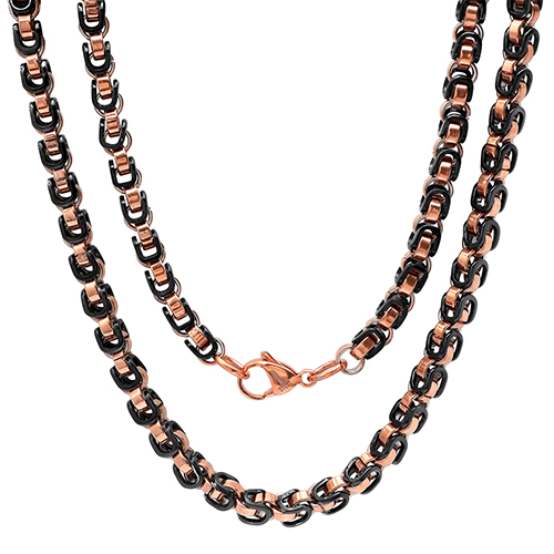 Mens Steeltime Black IP Rose Gold Plated Byzantine Chain Necklace