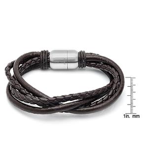 Mens Genuine Leather Bracelet in Brown alternate view