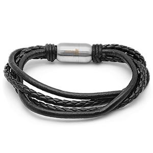 Mens Black Leather Bracelet with Clasp