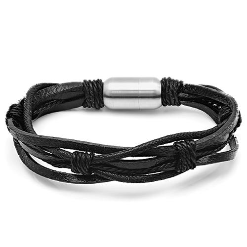 Mens Leather Bracelet in Black