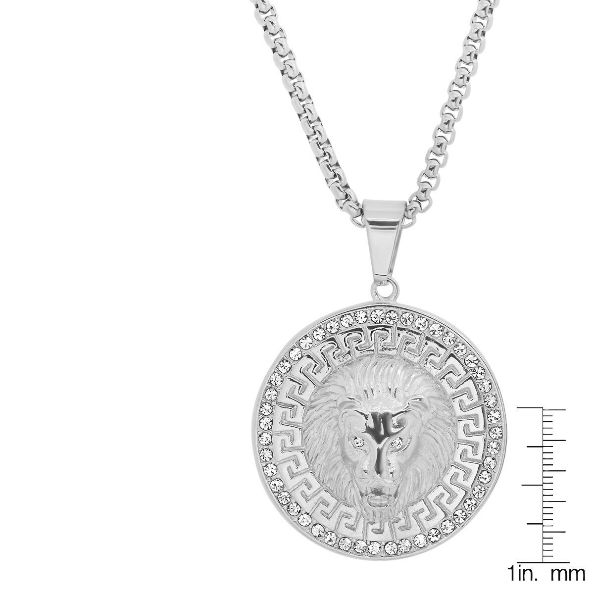 Mens Steeltime Lion And Simulated Diamond Pendant Necklace
