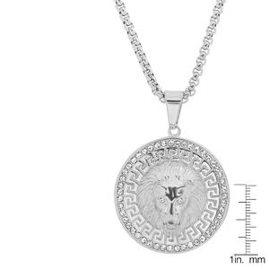 Mens Steeltime Lion and Simulated Diamond Pendant Necklace alternate view
