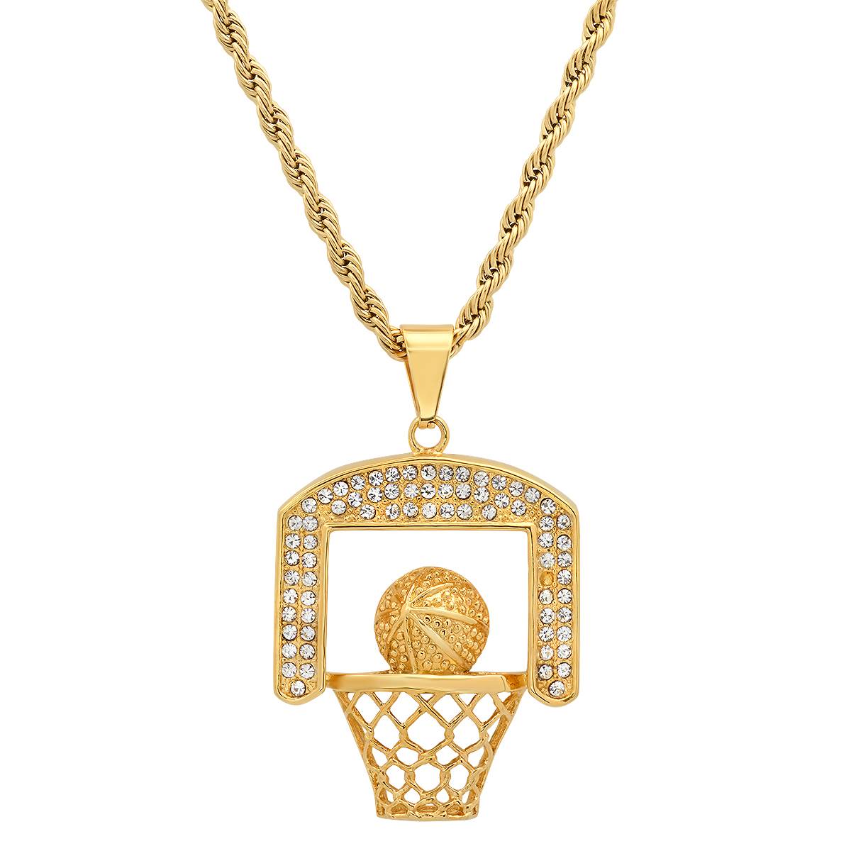 Mens Steeltime Fast Break 18kt. Gold Plated Basketball Necklace