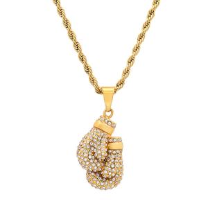 Mens Steeltime Knockout 18kt. Gold Plates Boxing Glove Necklace