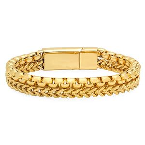 Mens 18kt. Gold Plated Double Layer Chain Bracelet