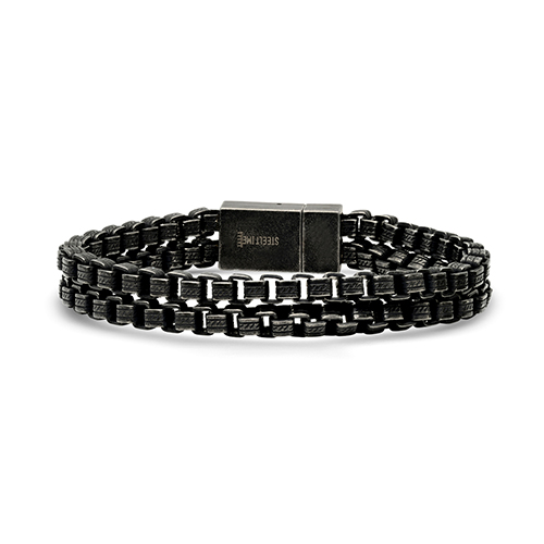 Mens Steeltime Gunmetal Double Box Chain Link Bracelet