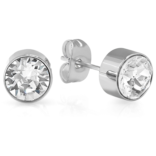 Steeltime Swarovski(R) Crystals & Steel Stud Earrings