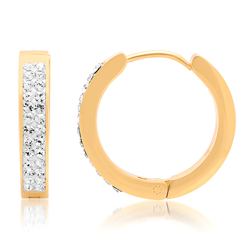 Steeltime Gold & Swarovski(R) Crystal Hoop Earrings