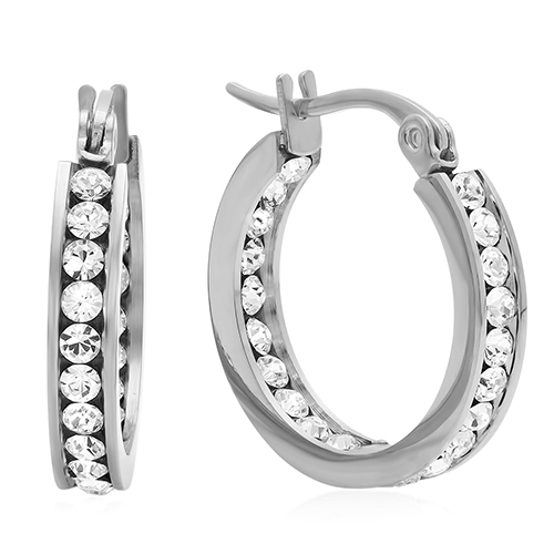 Steeltime Swarovski(R) Crytal & Steel Hoop Earrings