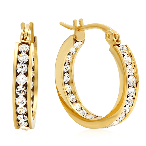 Steeltime Gold Plated Swarovski(R) Crystal Hoop Earrings