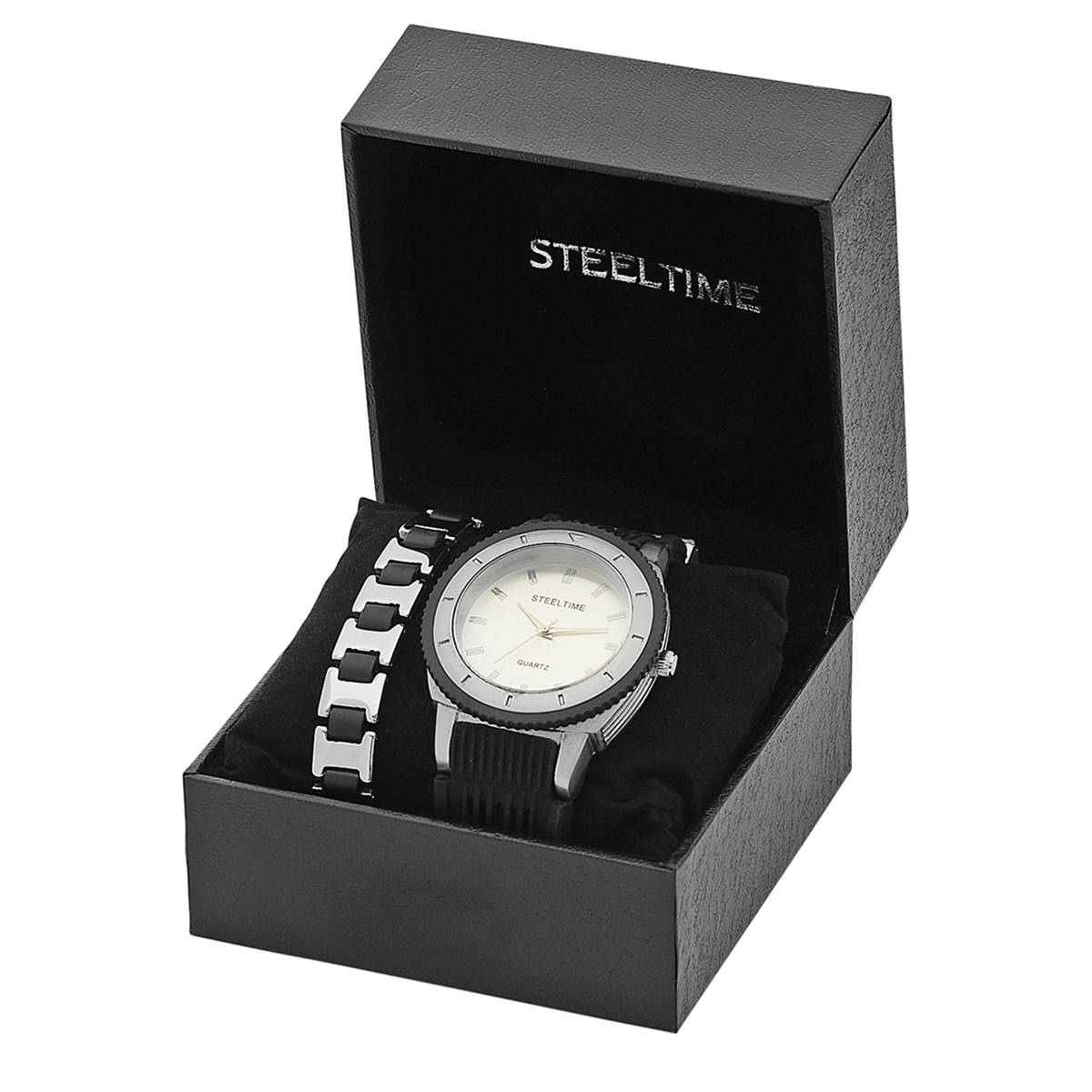 Mens Steeltime Black Watch And Bracelet Set - 954004BW