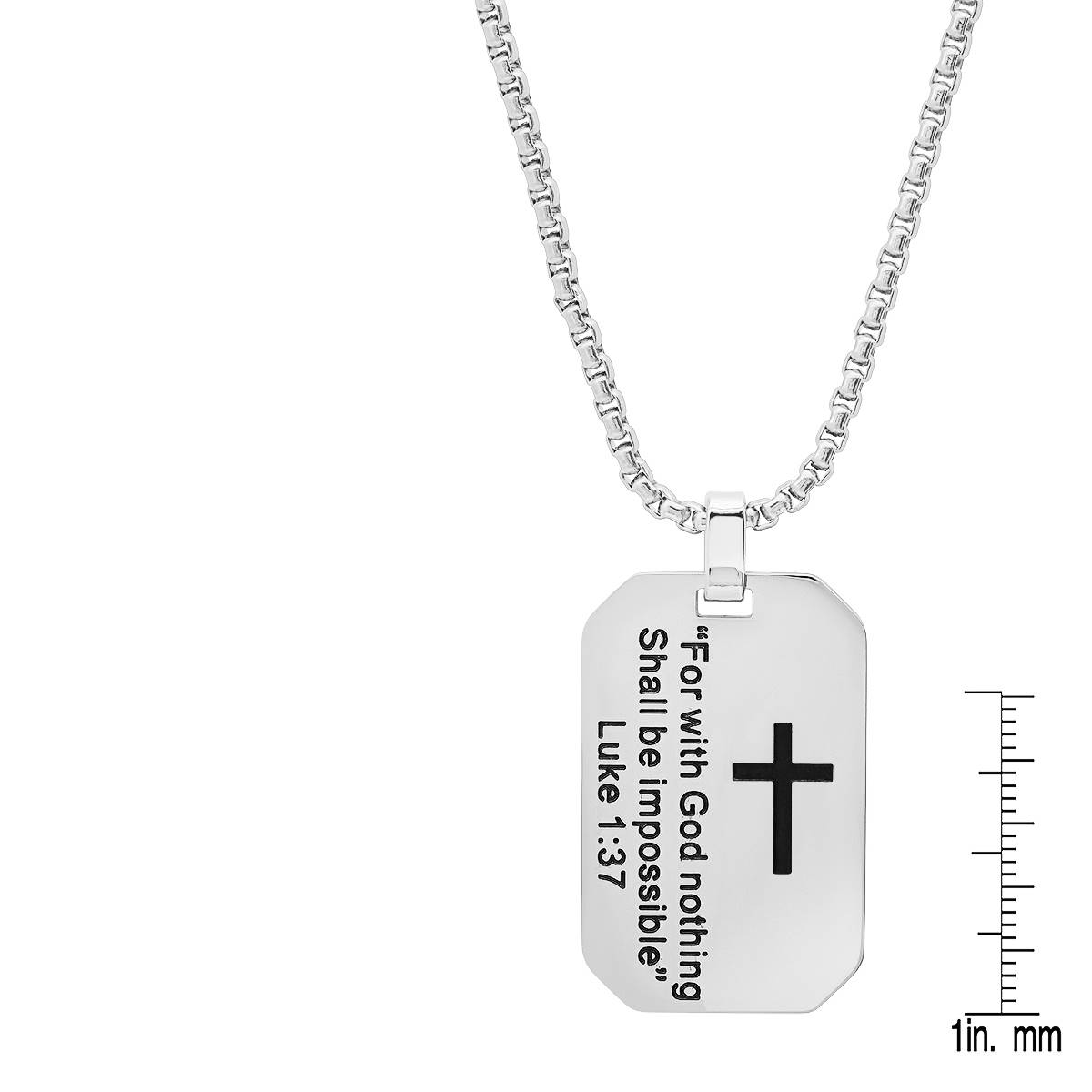 Mens Steeltime Dog Tag With Biblical Verse Luke 1:37