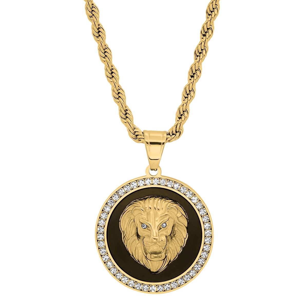 Mens Steeltime 18kt. Gold Plated Royal Lion Pendant Necklace