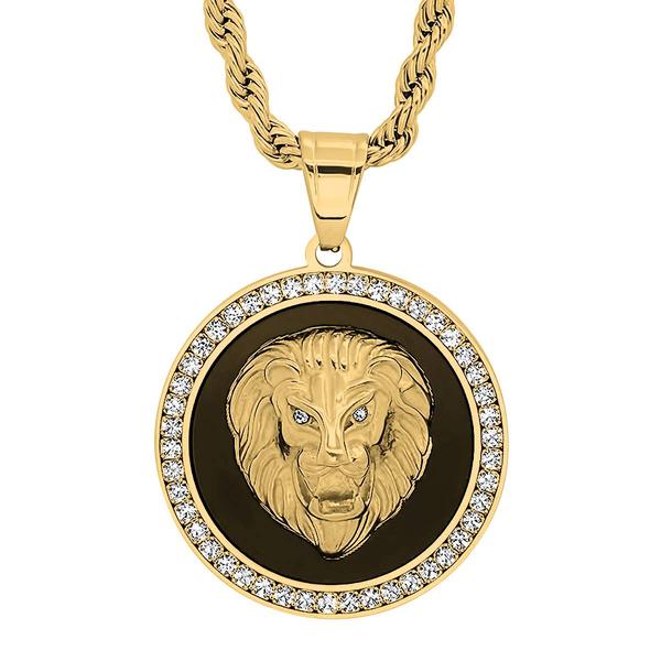 Mens Steeltime 18kt. Gold Plated Royal Lion Pendant Necklace alternate view