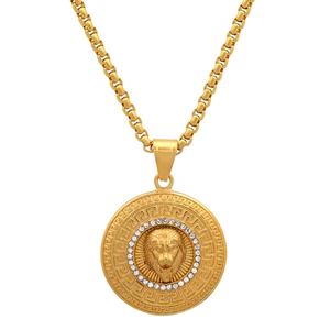Mens Steeltime 18kt. Gold Plated Untamed Lion Pendant Necklace