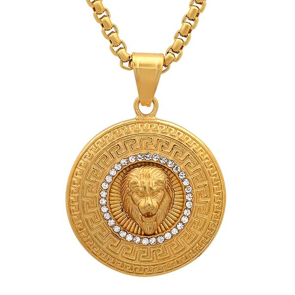 Mens Steeltime 18kt. Gold Plated Untamed Lion Pendant Necklace alternate view