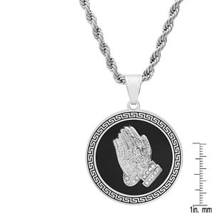 Mens Steeltime Prayer Hand Pendant with Simulated Diamonds alternate view