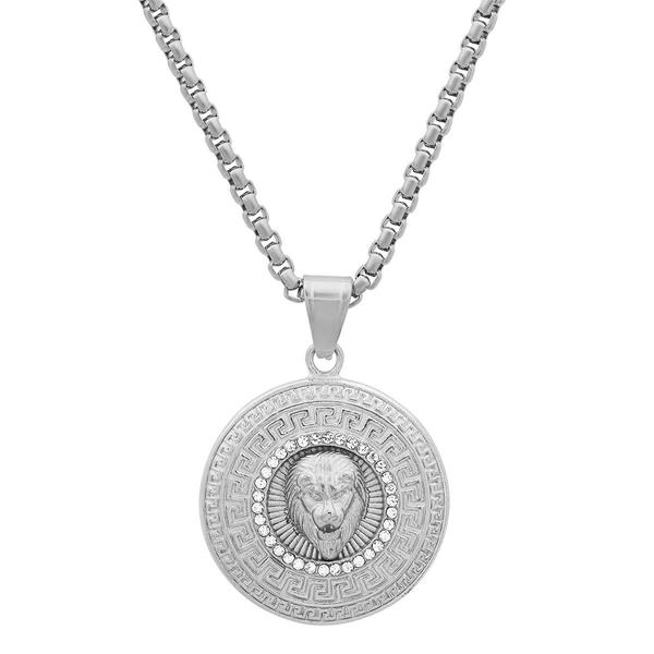 Mens Steeltime Stainless Steel Untamed Lion Pendant Necklace
