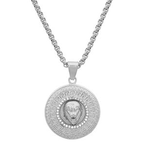 Mens Steeltime Stainless Steel Untamed Lion Pendant Necklace