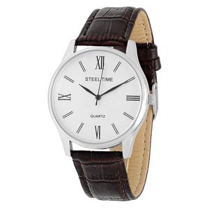 Mens Steeltime Silver Toned Leather Watch - 998021W