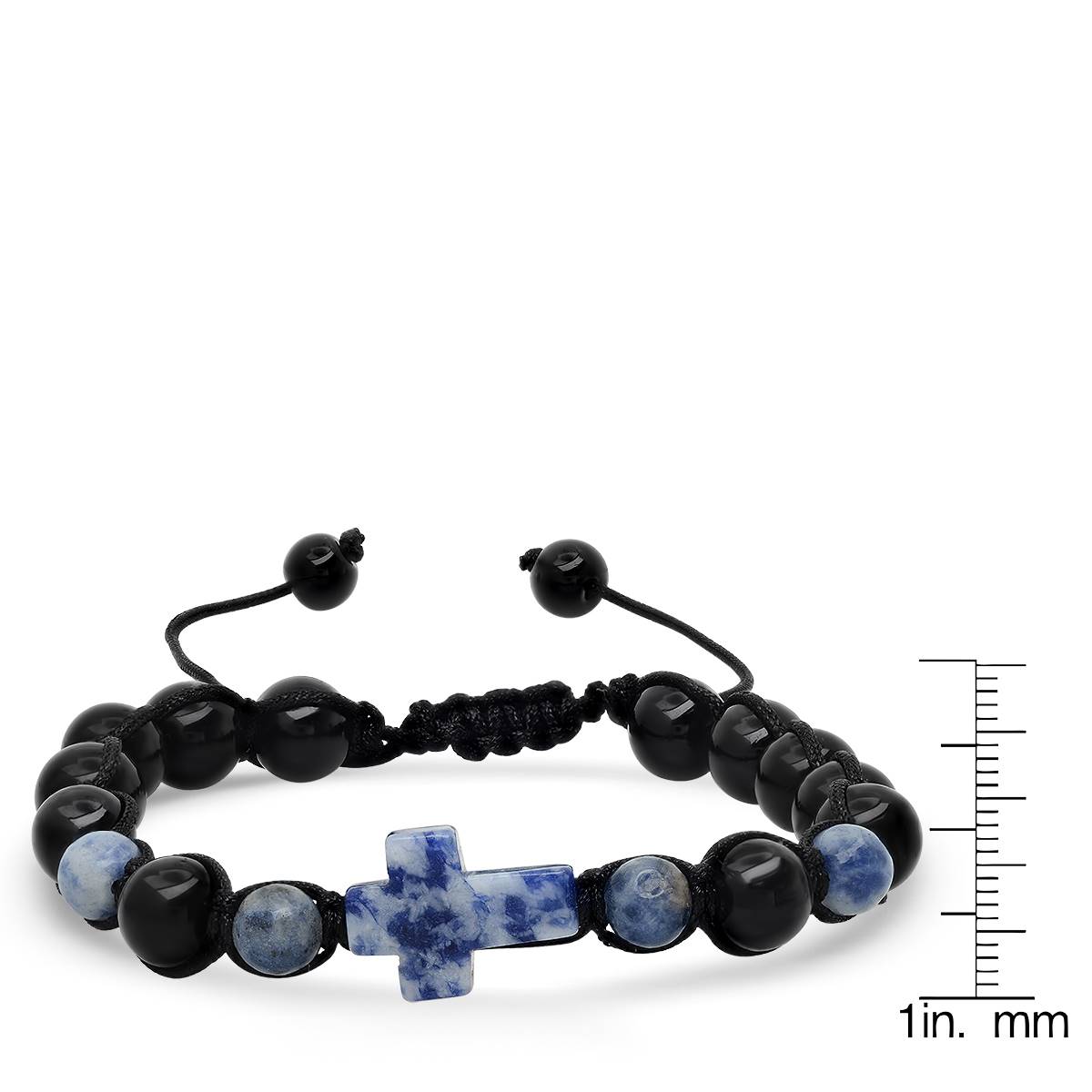 Mens Blue Stone And Black Beaded Drawstring Bracelet