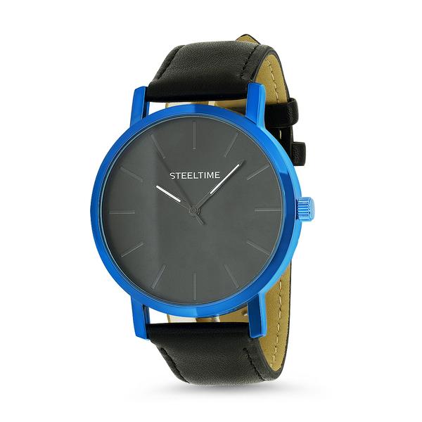 Mens Steeltime Blue IP Leather Watch - C6-014-W
